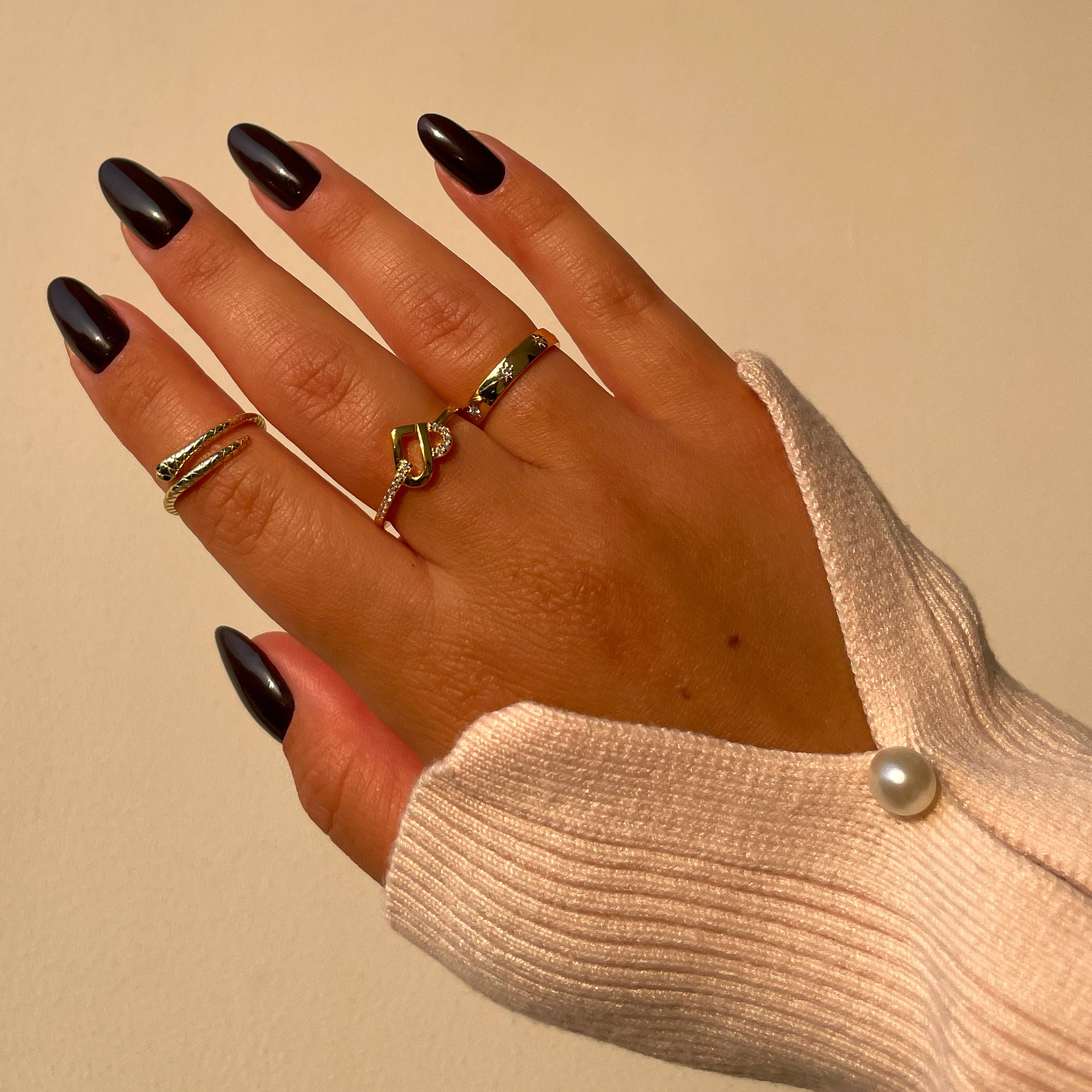 Beautiful rings on stylish hands.